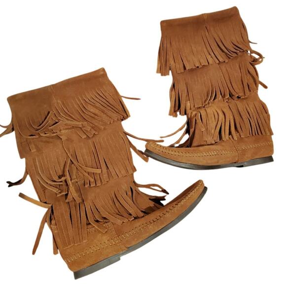 Minnetonka fringe suede mid calf boots size 6 - Picture 1 of 8